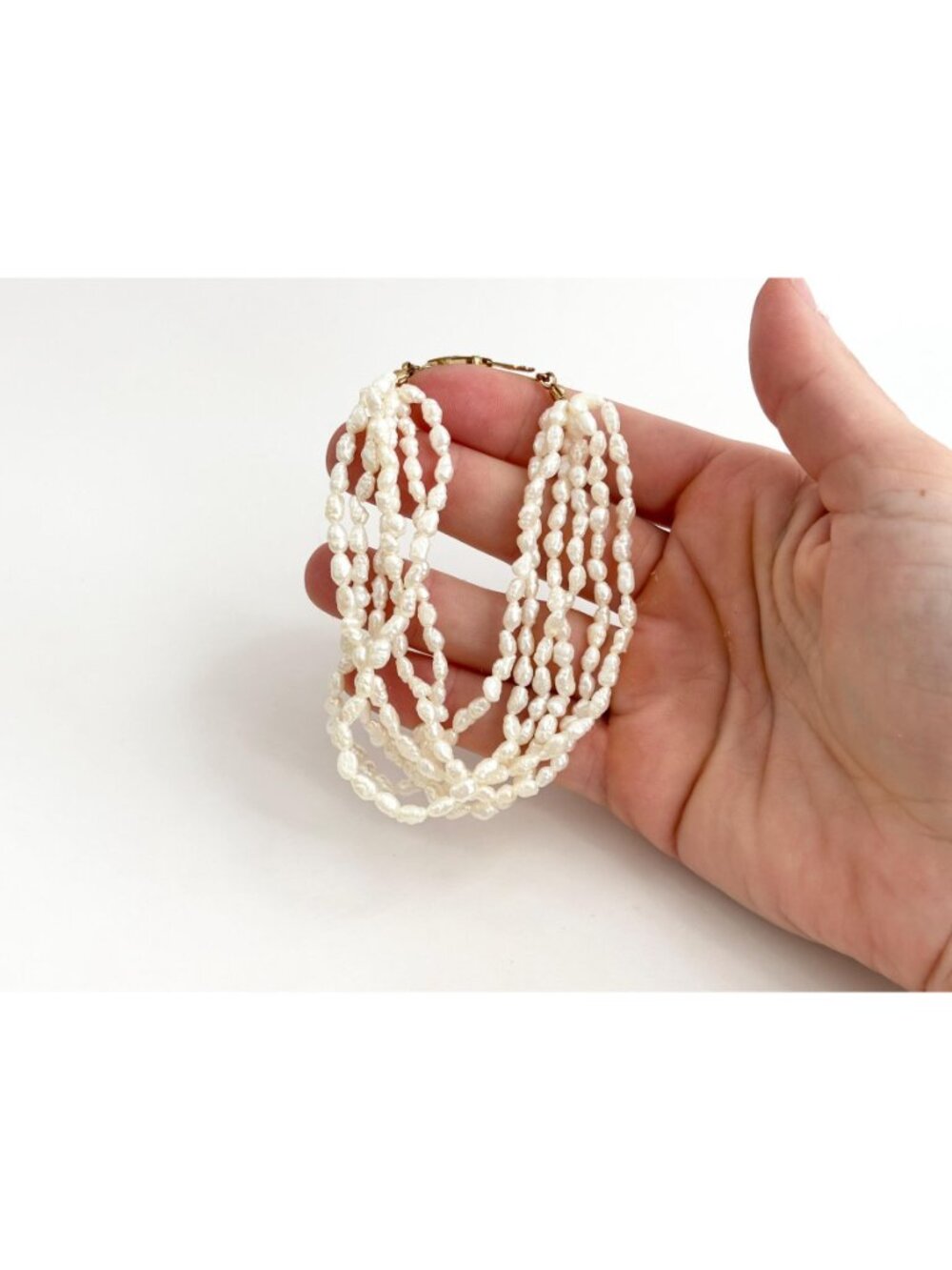 Multi Strand Genuine Rice Pearl Vintage Beaded 6 Strand Bracelet - 8" - Picture 10 of 16